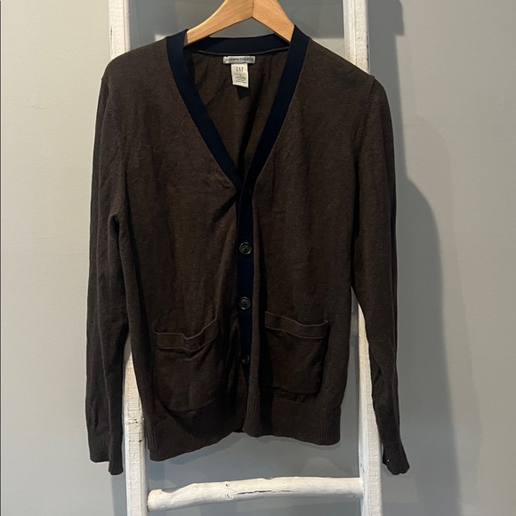 GAP cashmere Brown and navy V-Neck button front Cardigan small - Picture 2 of 9